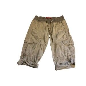 Union Bay Juniors  Size 1 Capri Khakis Tan Stretch Drawstring Roll Up Unionbay